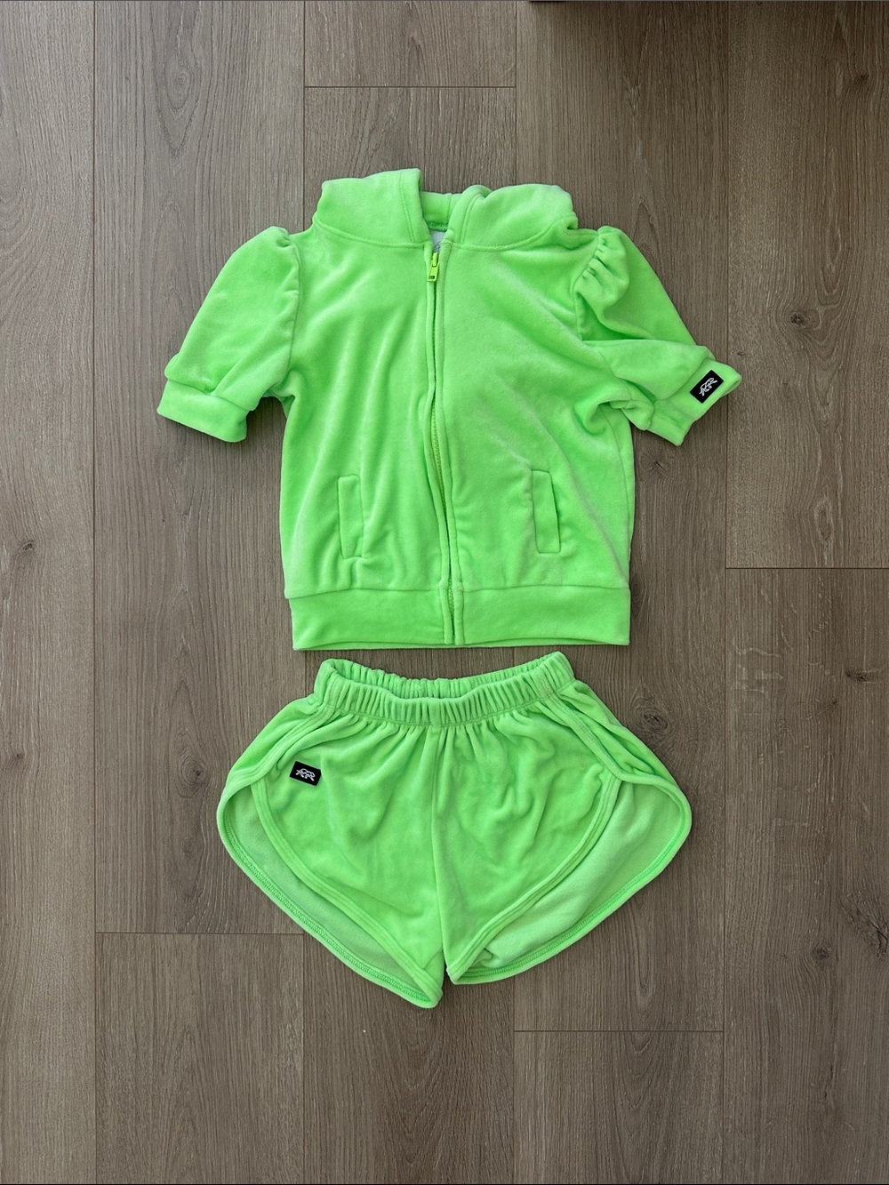 Tiger Friday 2 piece velour set - Shorts and Hoodie - Bright Lime Green
